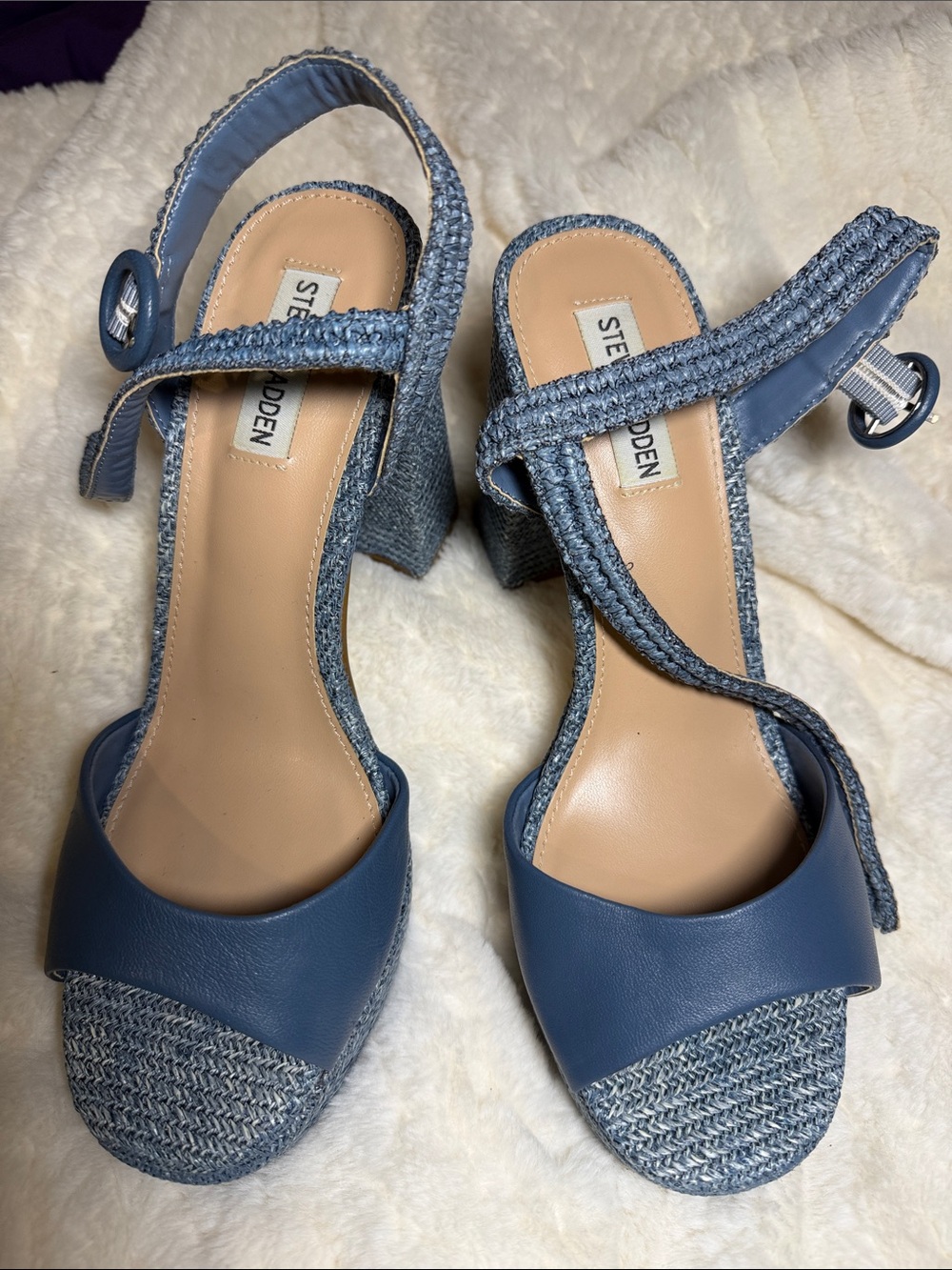 Steve Madden Denim Blue Braided Block Heel Sandals